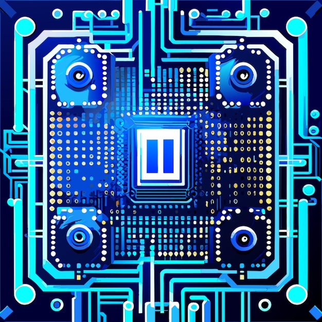 Vector blue binary circuit board digital blue background in the square qr bar vector illustration