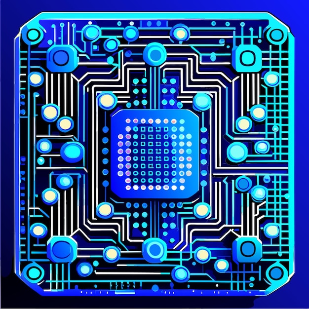 blue binary circuit board digitalblue background in the square qr bar vector illustration