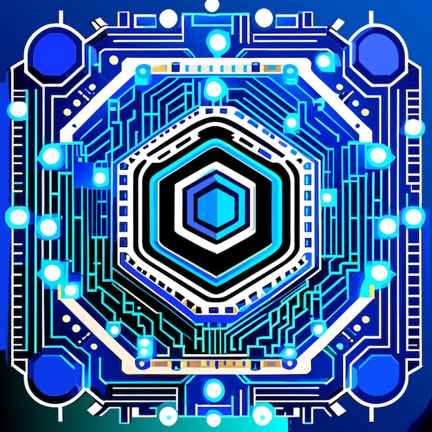 blue binary circuit board digitalblue background in the square qr bar vector illustration