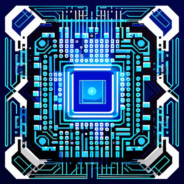 Vector blue binary circuit board digitalblue background in the square qr bar vector illustration