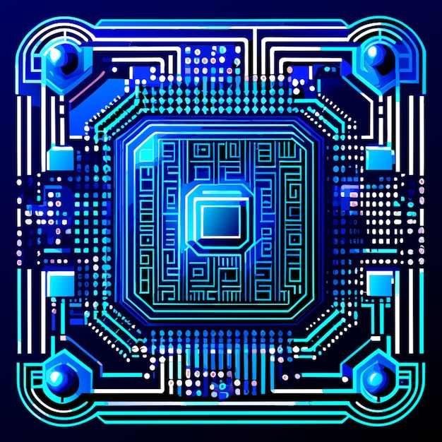 Vector blue binary circuit board digitalblue background in the square qr bar vector illustration