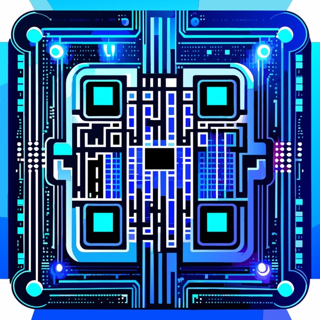 Blue binary circuit board digitalblue background in the square qr bar vector illustration