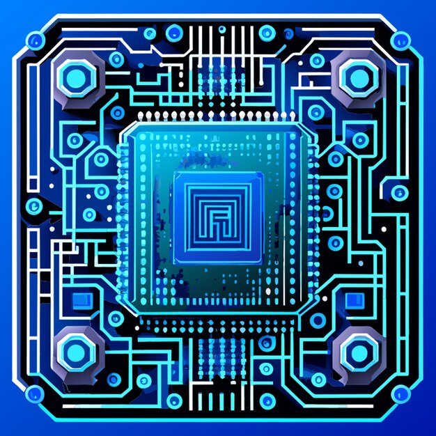 Vector blue binary circuit board digitalblue background in the square qr bar vector illustration