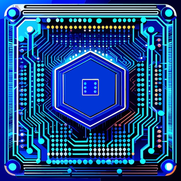 Vettore scheda di circuito binario blu digitalesfondo blu nell'illustrazione vettoriale a barre quadrate qr