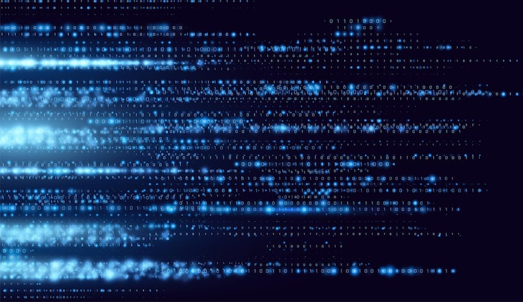 Vector blue binary code background visualizing digital processing programming structures and machine lang