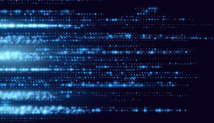 Vector blue binary code background visualizing digital processing programming structures and machine lang