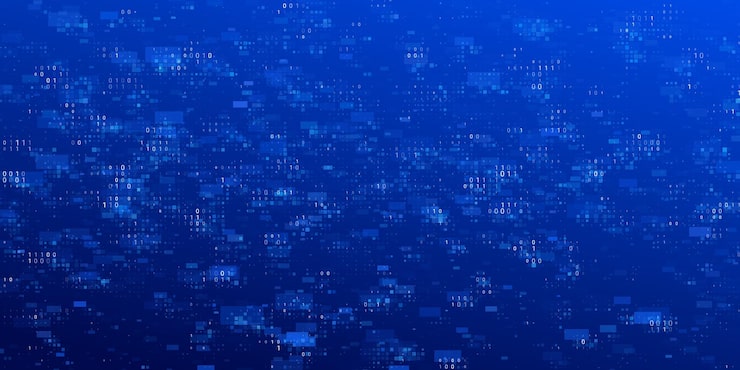 Vector blue binary data background visualizing structured processing machine code and ai security