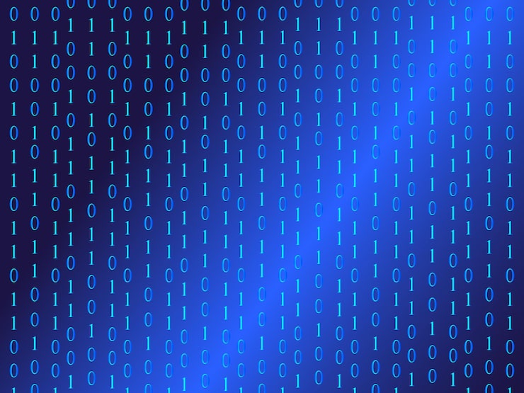 Vector blue binary number data software programming code background random parts of program code digital