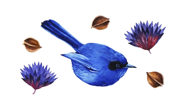 ベクトル 青い鳥と花は、ベクトル形式でオブジェクトを分離しました