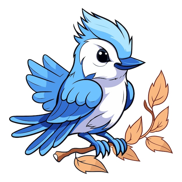 Blue bird on branch with leaves of cartoon character