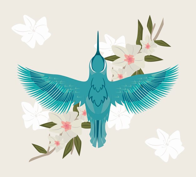 Blue bird and flowers