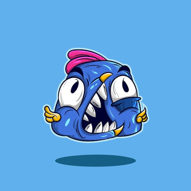 Vector blue bird monster cartoon