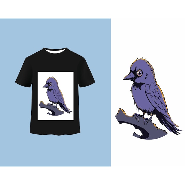 Вектор Синяя птица, сидящая на дизайне футболки ветки