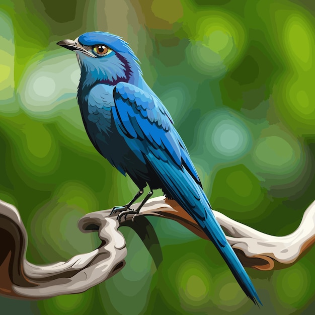 Vector blue bird on tree branch drawing cartoon artwork vector