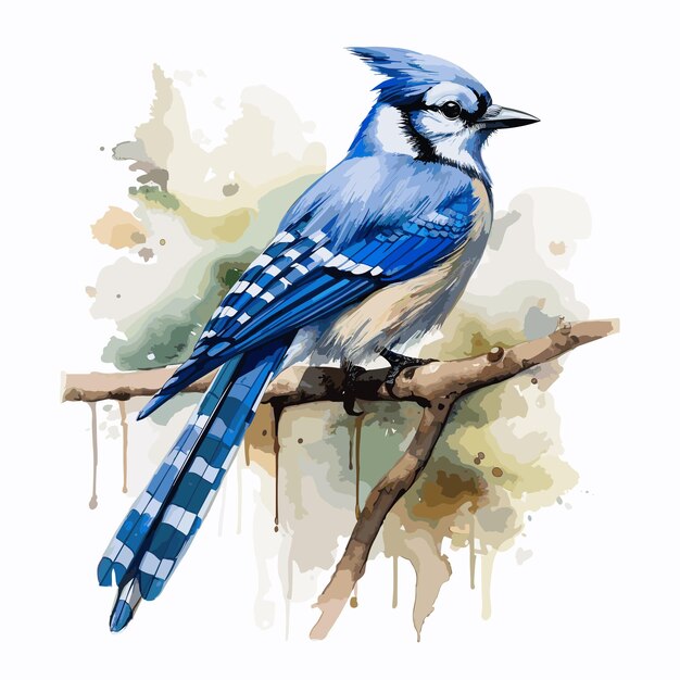 白い背景に分離された青い鳥水彩かわいい鳥漫画