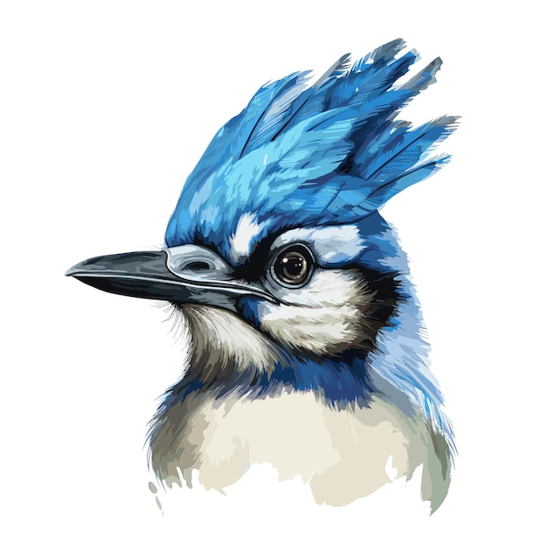 Vettore acquerello uccello blu isolato su sfondo bianco simpatico cartone animato uccello