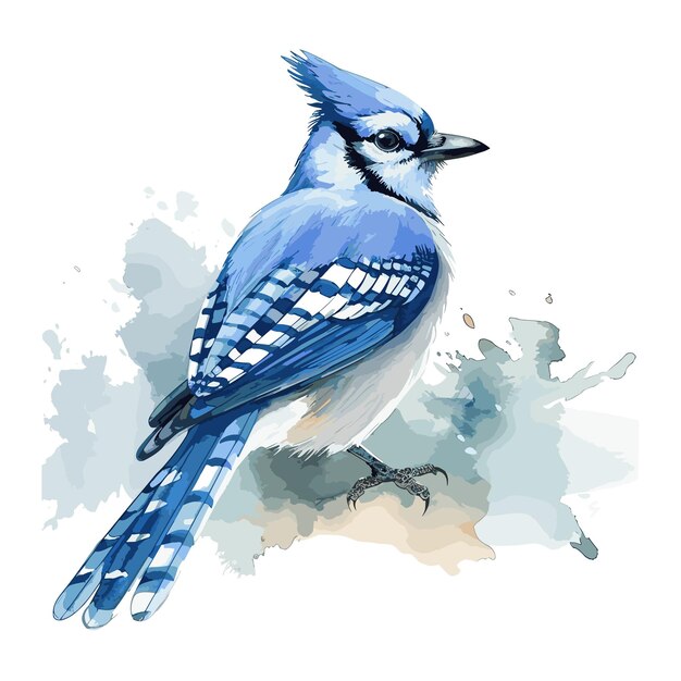 하 바탕에 분리 된 파란 새 수채화 귀여운 새 만화