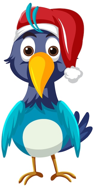 Вектор Синяя птица в рождественской шапке мультипликационный персонаж