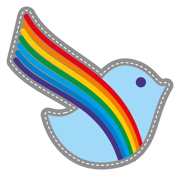 Blue bird with rainbow wing peace color symbol