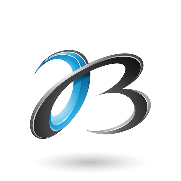 Blue and Black 3d Curly Letters A and B Vector Illustration