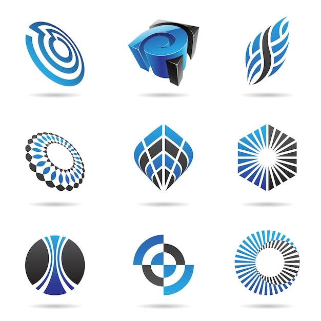 Vector blue and black abstract geometrical icons