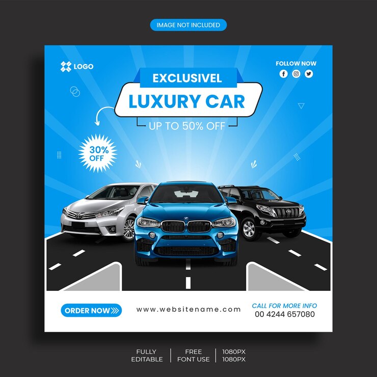 Vector a blue and black ad for a luxury car.