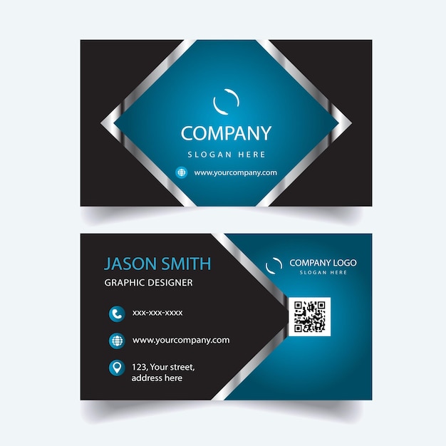 Blue and Black Business Card Template