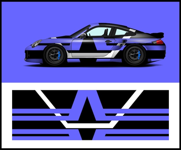 A blue and black car with a star logo on the side.