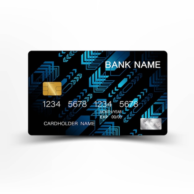 Blue and black color credit card design.