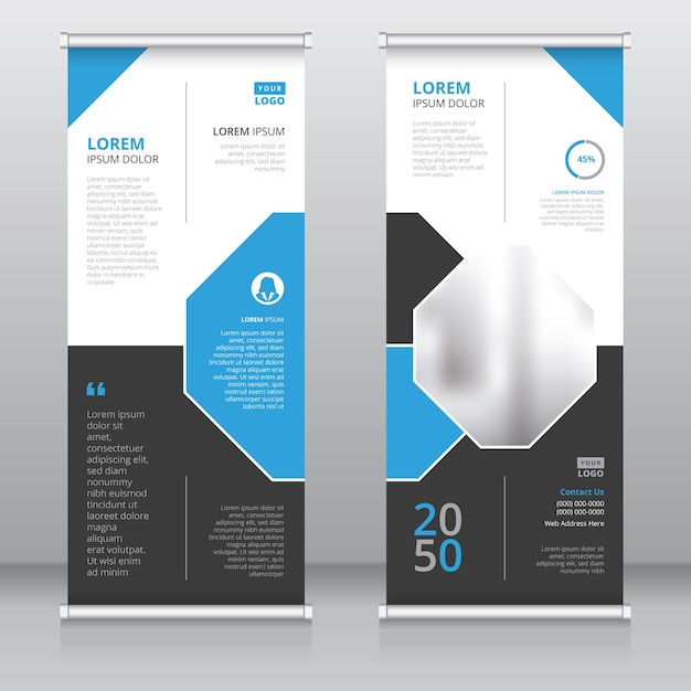 Blue and black colored minimal roll up banner design template