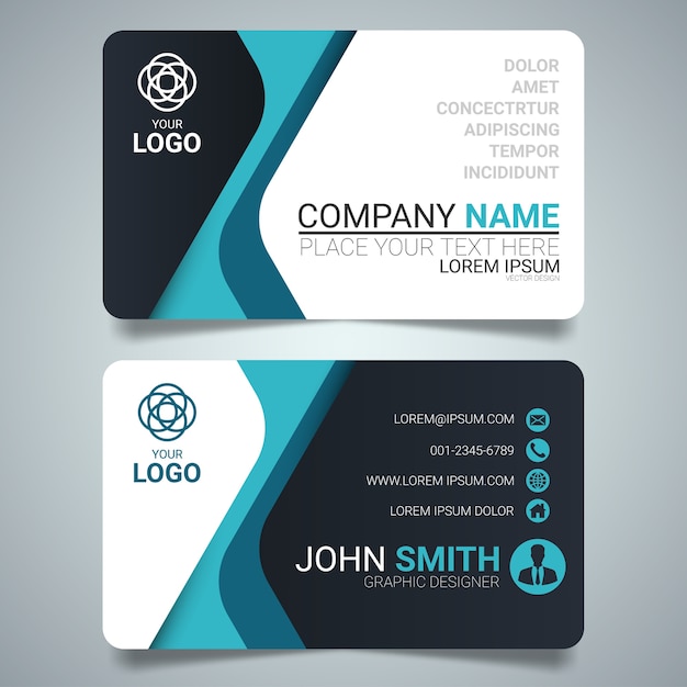 Blue and black creative business card template design.