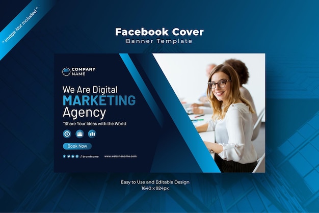 Vettore copertina facebook dell'agenzia di marketing digitale blu nero