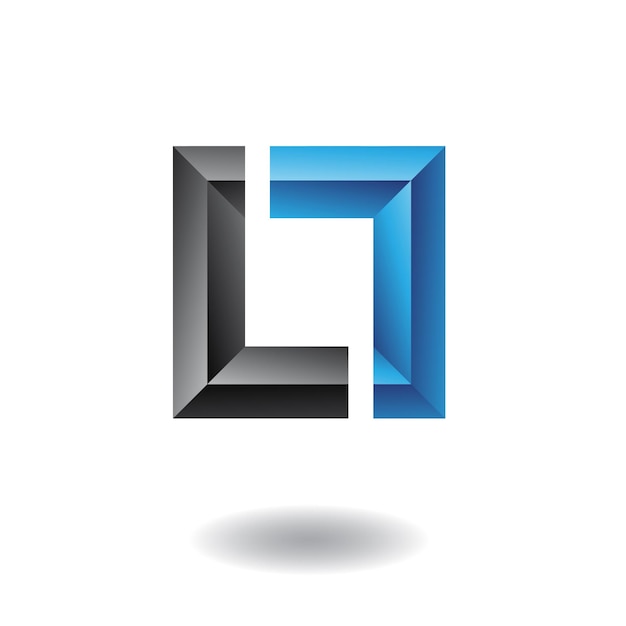 파란색과 검은색 양각 사각형 프레임 추상적인 로고 아이콘