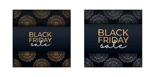 Blue black friday poster with abstract gold ornament