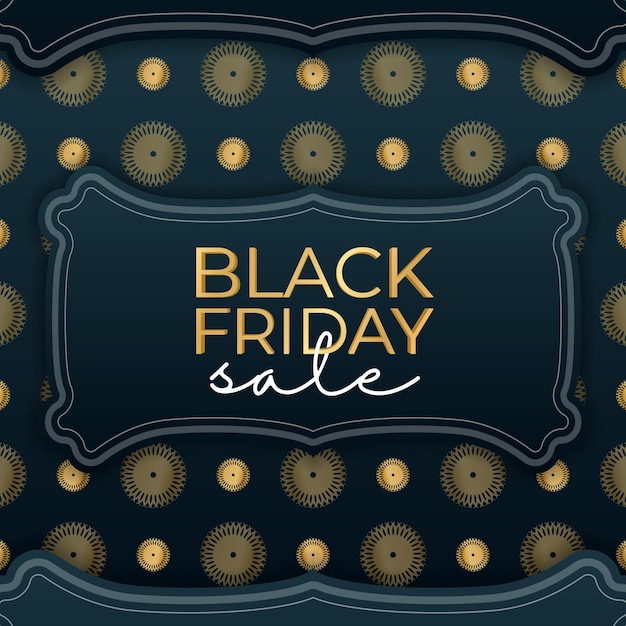 Blue black friday poster with greek gold ornament
