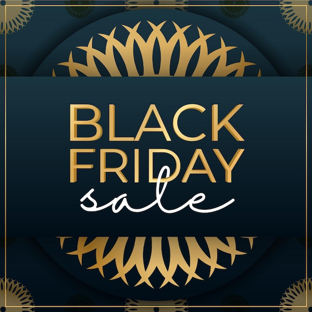 Blue black friday poster with round gold ornament