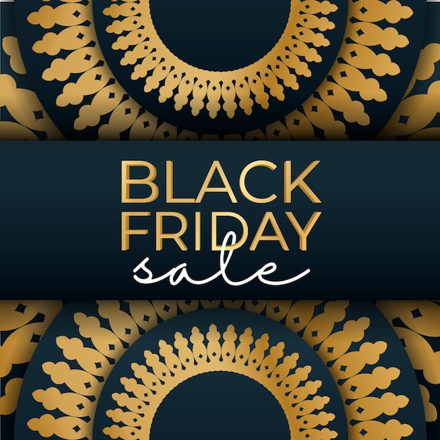 Vector blue black friday sale baner with round gold pattern