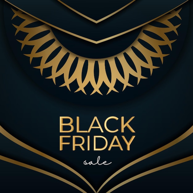Blue black friday sale poster with abstract gold ornament