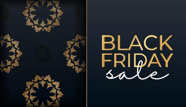 Blue black friday sale poster with abstract gold pattern