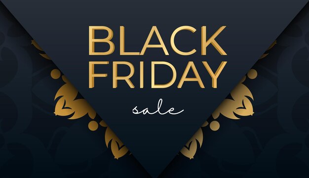 Blue black friday sale poster with greek gold pattern