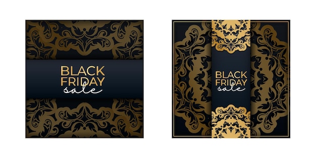 Blue black friday sale poster with luxury gold pattern