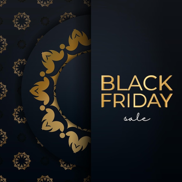 Blue black friday sale poster with luxury gold pattern