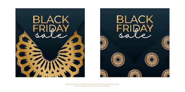 Blue black friday sale poster with vintage gold ornament