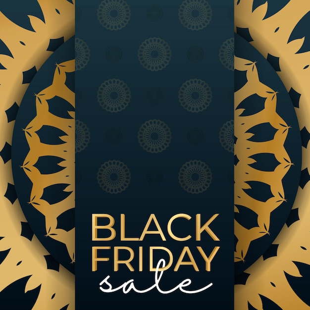 Blue black friday sale poster with vintage gold pattern