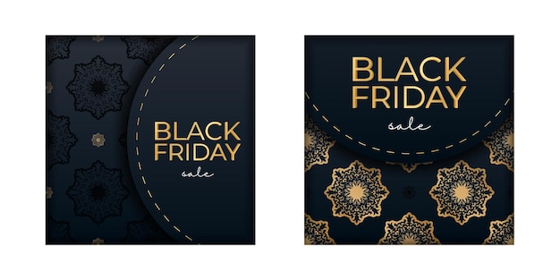 Blue black friday sale poster with vintage gold pattern