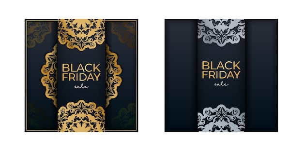 Blue black friday-uitverkoopposter met vintage gouden patroon