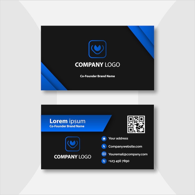 Blue and black geometric business card template design