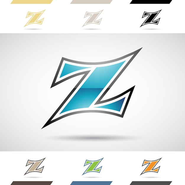 曲線のとがった文字 Z の青と黒の光沢のある抽象的なロゴ アイコン