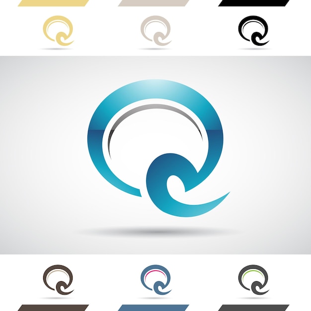 Blue and black glossy abstract logo icon of curvy letter q