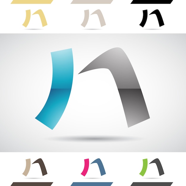 Синий и черный глянцевый абстрактный логотип иконы палочки в форме буквы N